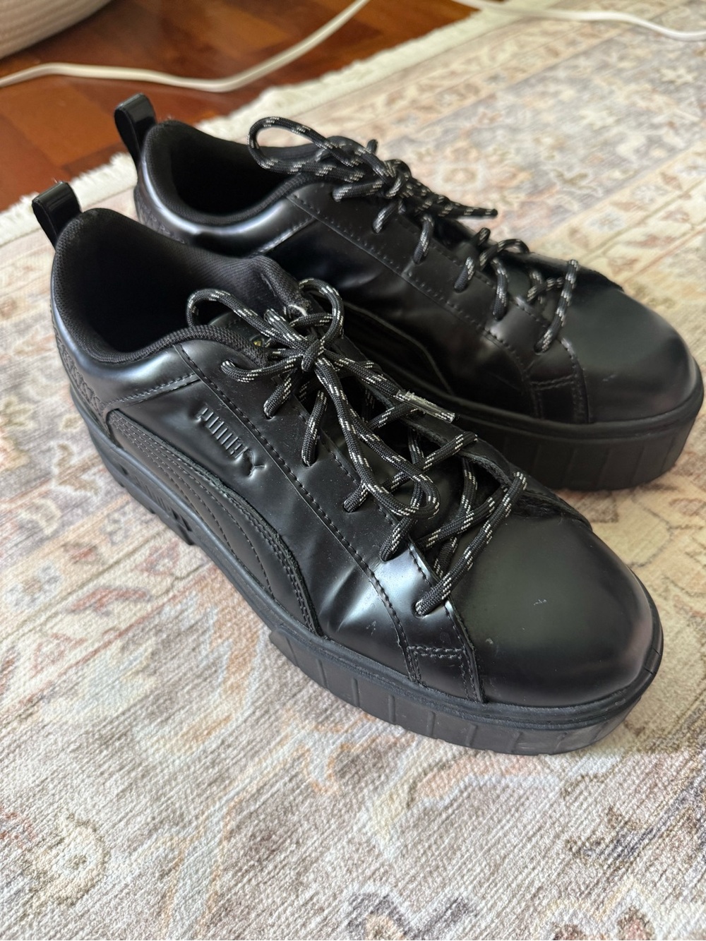 Puma Black Leather Platform Lace-Up Sneakers